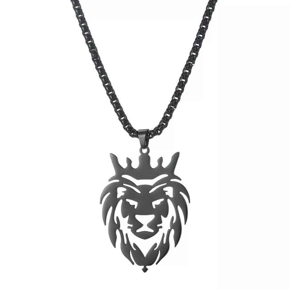 Lion King Crown Necklaces for Men Punk Animal Stainless Steel Pendant Necklace - Image 2
